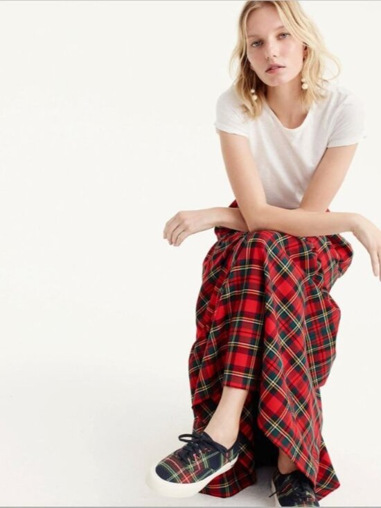 J. CREW Plaid Maxi Skirt Medium Red Plaid Ruffle Tiers Wool Blend Holiday NWT - Picture 12 of 12